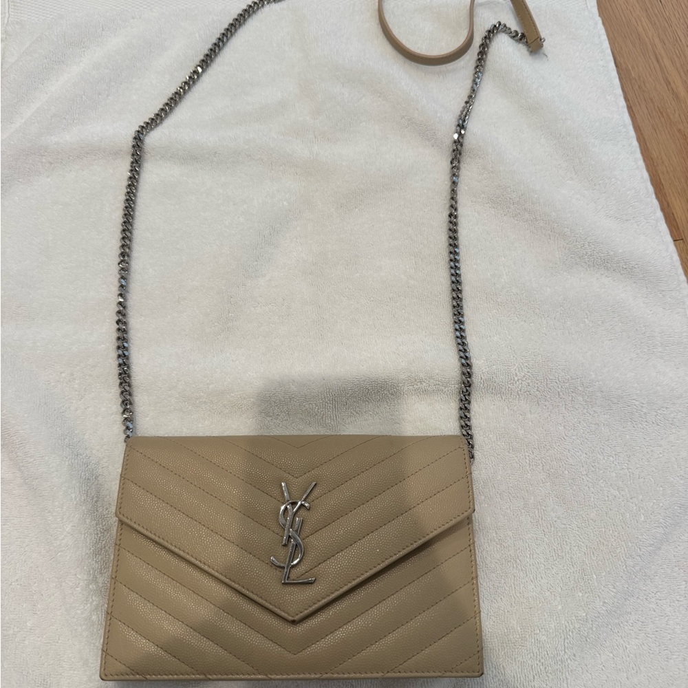 Yves Saint Laurent Beige Chevron Crossbody Bag